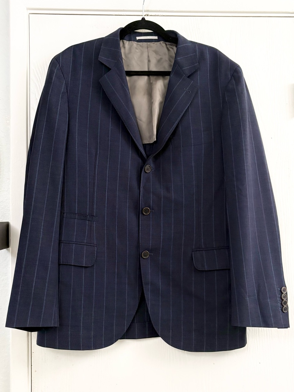 Brunello Cucinelli Men’s 100% Wool Navy Pinstripe Blazer Size 52 US 42